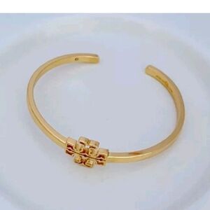 Tory Burch Britten Logo Cuff Bracelet Gold OS